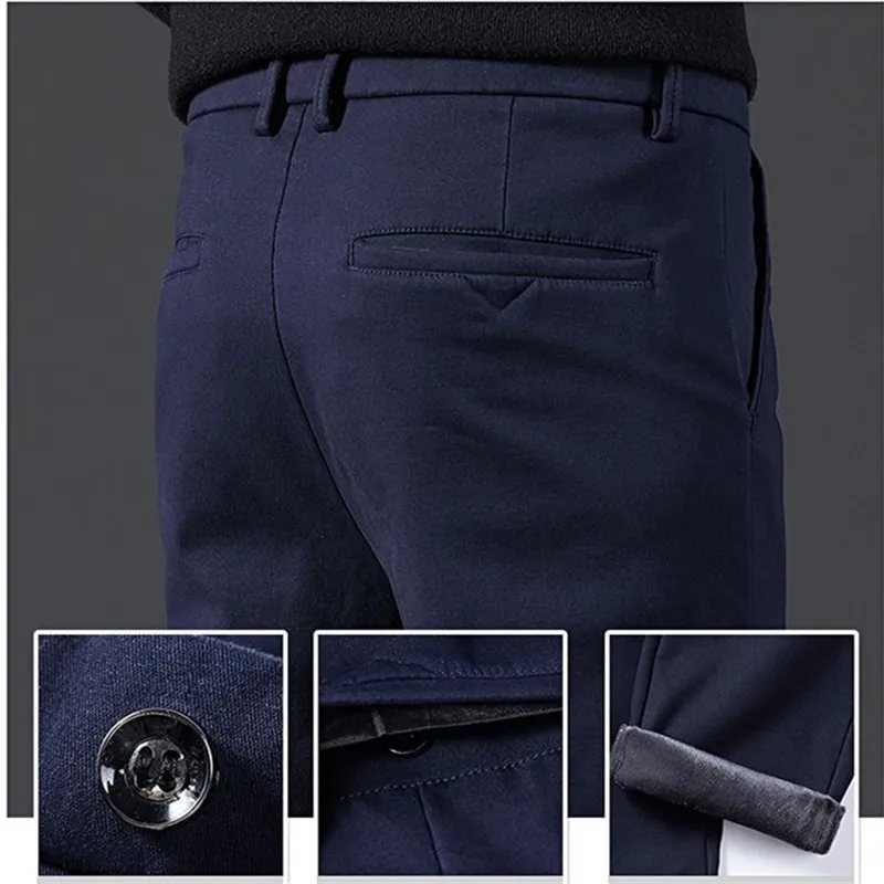 Pantalon de golf à jambe droite pour hommes, pantalon cargo, élastique, ample, épais, chaud, Villus, mode masculine, hiver