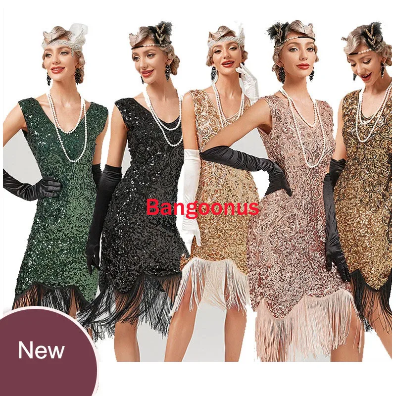 

New Arrivals Women's 1920s 30S Sequin Fringed Beaded Flapper Gatsby Cocktail Dress Mermaid Long Wedding Formal Party Dresses