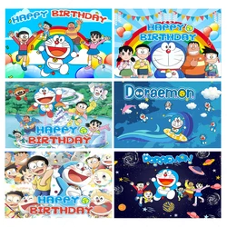 Doraemon Birthday Party Banner Kids Photo Backdrop Decoration Cartoon Anime Baby Shower Vinyl Polyester Fabric Background