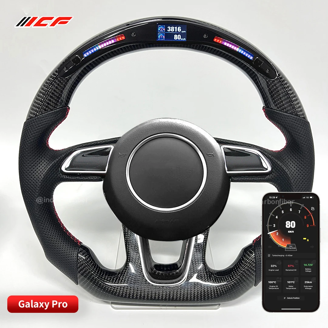 Carbon Fiber LED Steering Wheel for Audi SQ5 Leather Half Punch Steering Wheel Improve Driving Experience