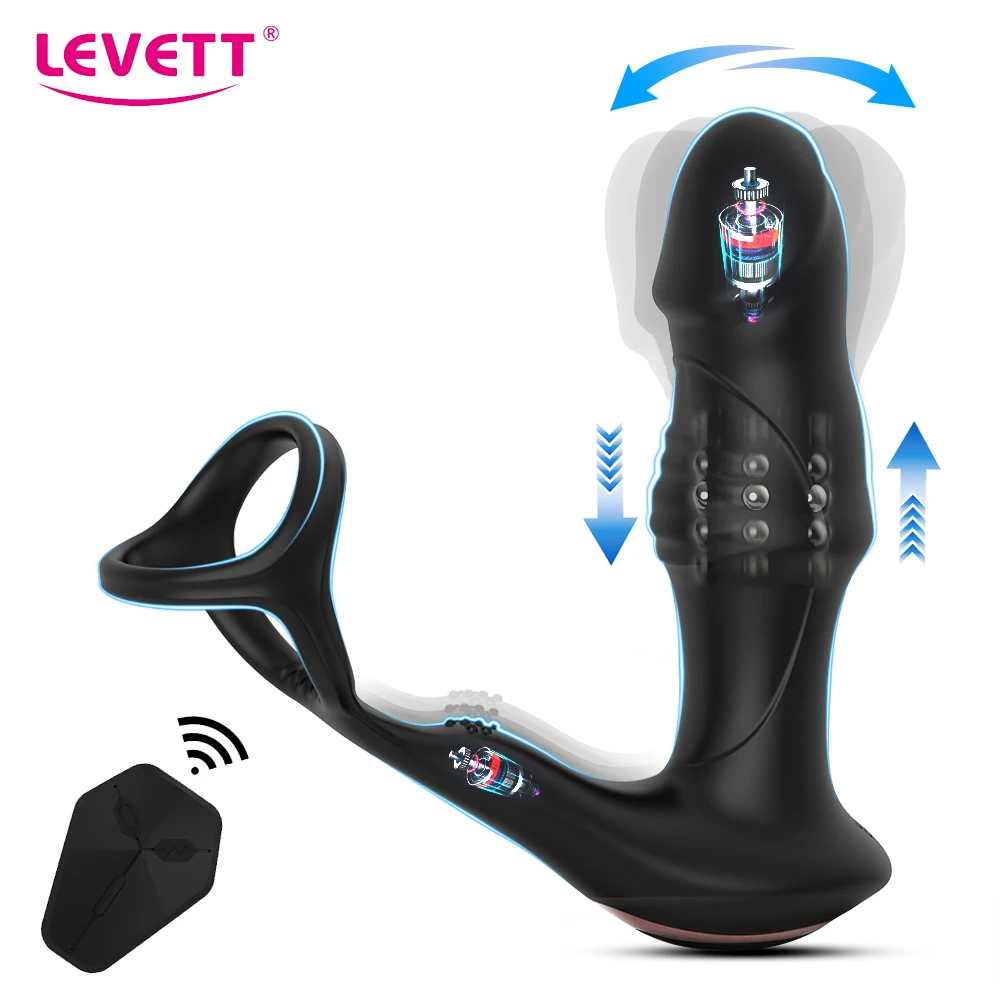 Male Thrusting Prostate Massager Rotating Anal Vibrator Butt Plug Testicle Stimulator Delay Ejaculation Ring Sex Toys For Men