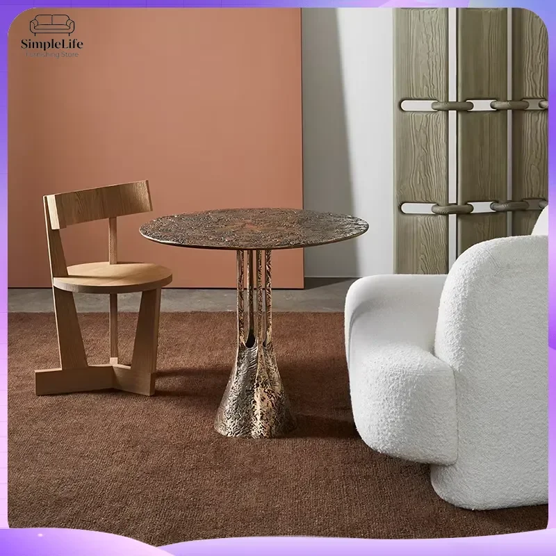Modern Round Metal Coffee Table Brushed Bronze Finish Small Living Room Side Table Antique Brass Accent Table Italian Design