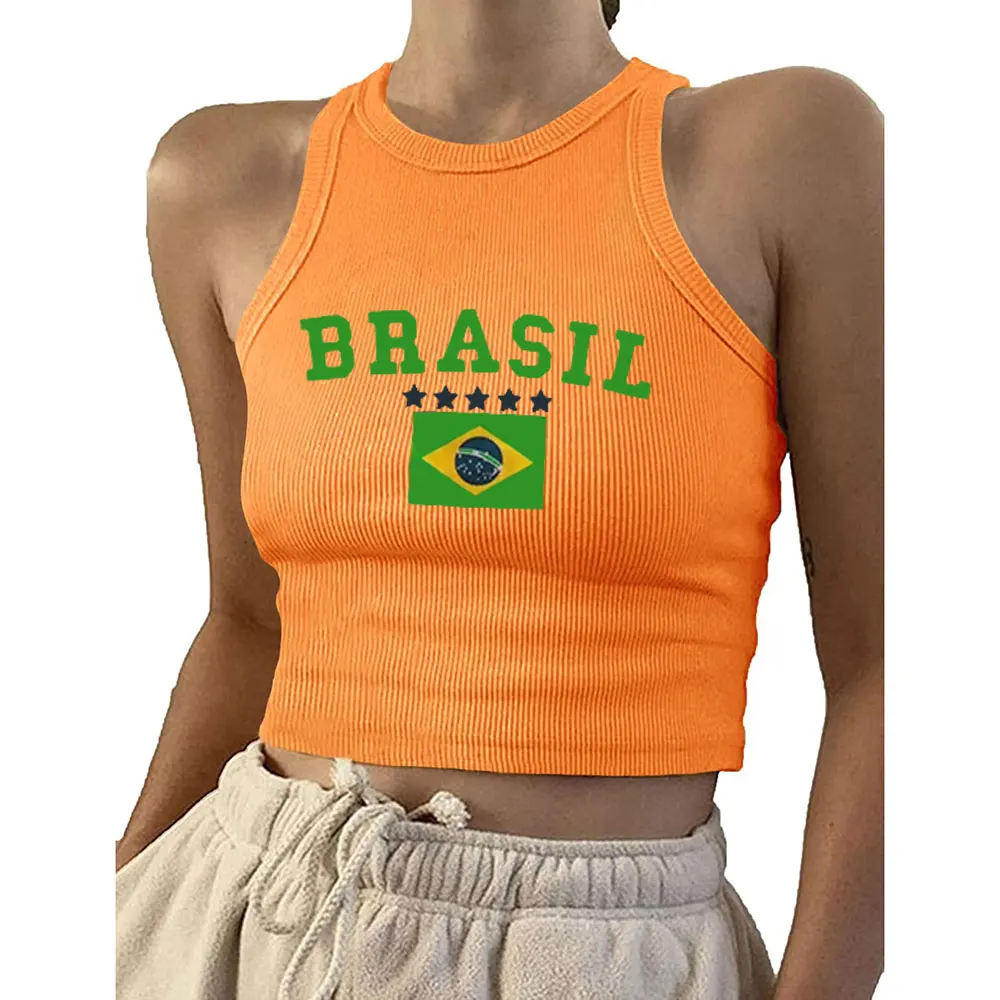 Vest Clothes Women Crop Brazil Vest Top Sleeveless Letter Print Grunge Goth Emo Girl Corset T-shirt Top Aesthetic Sexy Baby Tee