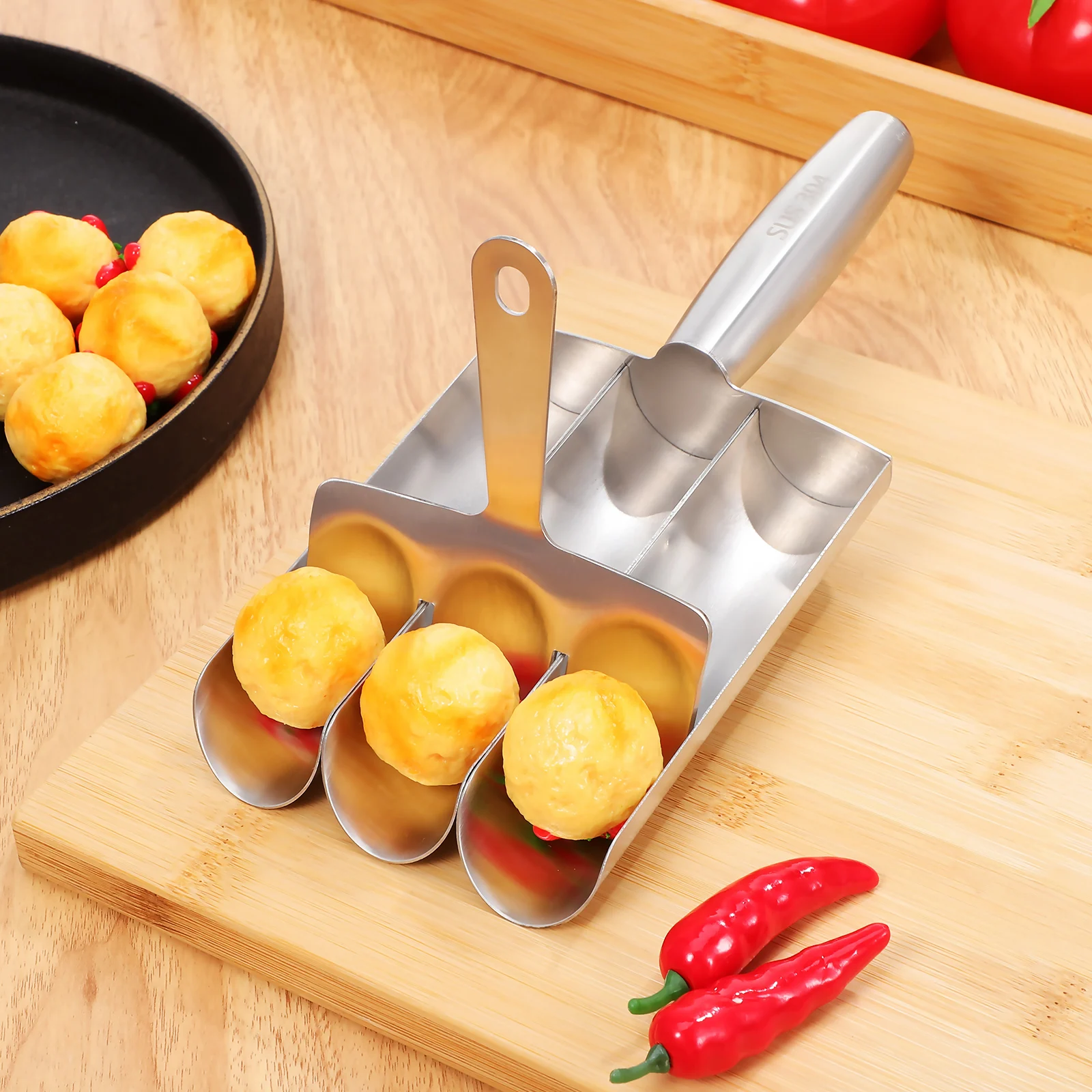 

Stainless Steel Meatball Maker Mold Creative Kitchen Four Fold Meatballs Filling Forming Machine Squeezing Triple Row Uniform