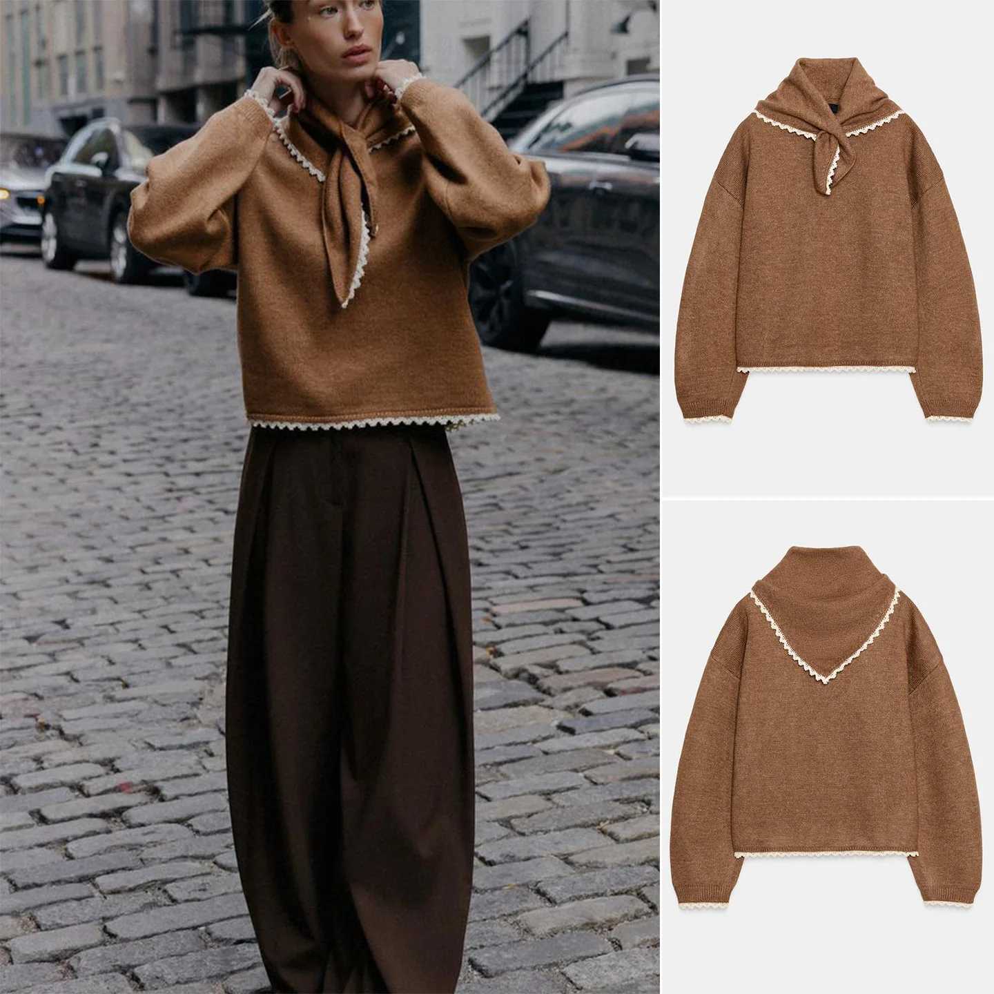 

Winter New Arrival Women's Simple Long Sve round Ne Knitted Sweater with awl Color Blo Lace Casual Sle Polyes...