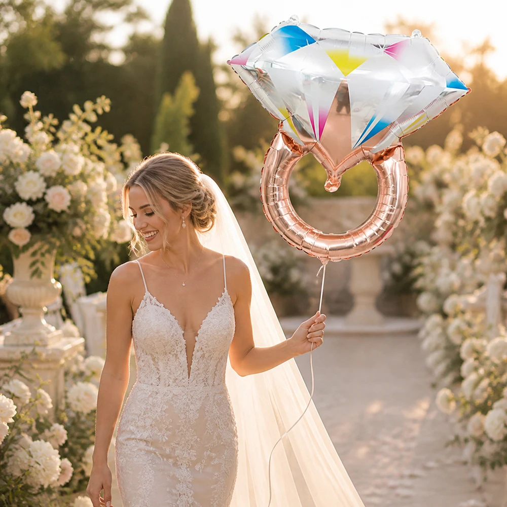 2 Globos de Aluminio en Forma de Anillo Color Oro Rosa para Decoración de Bodas, Fiestas, Día de San Valentín, Pedidas de Mano, Despedidas de Soltera