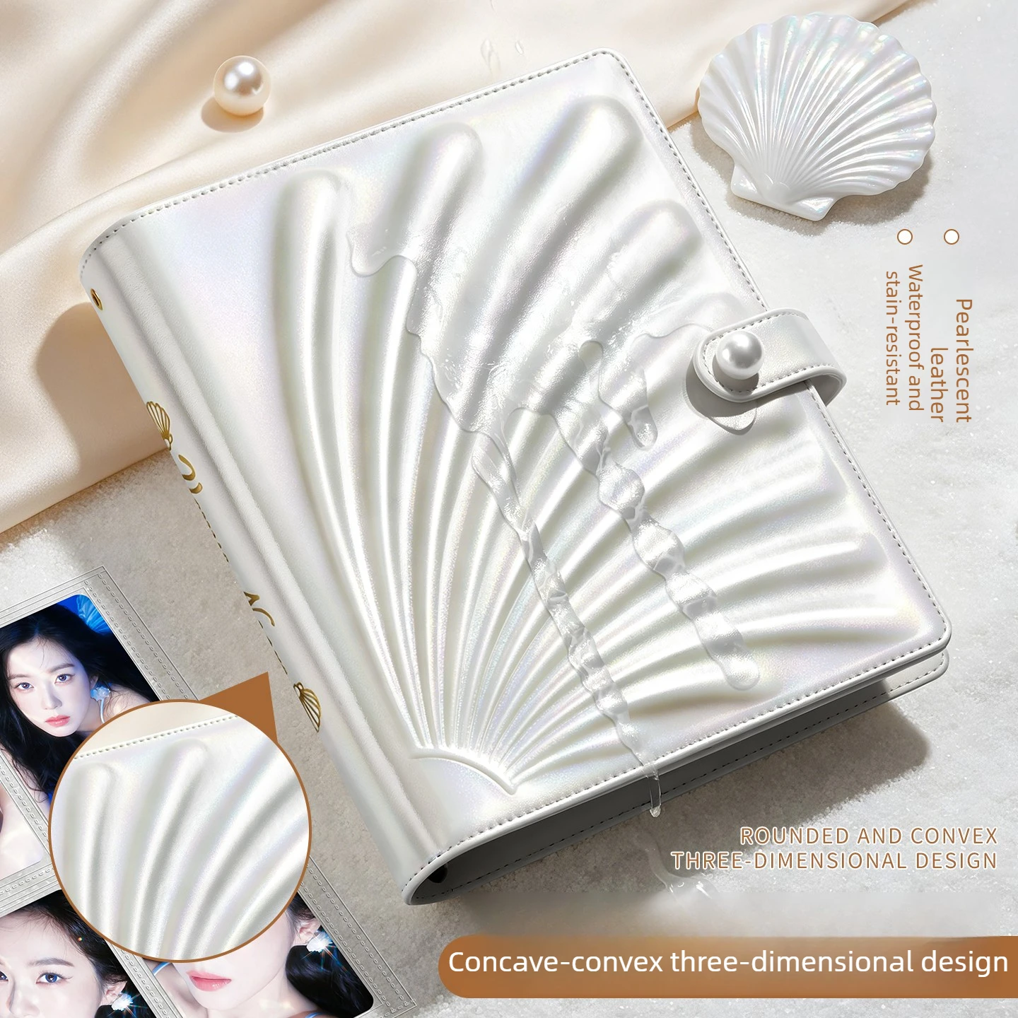 SINGBA Pearl Shell A5 Photo Card Album,Refillable 3 Inch Photocard Binder for Idol Polaroid Photos Trading Cards & Postcards