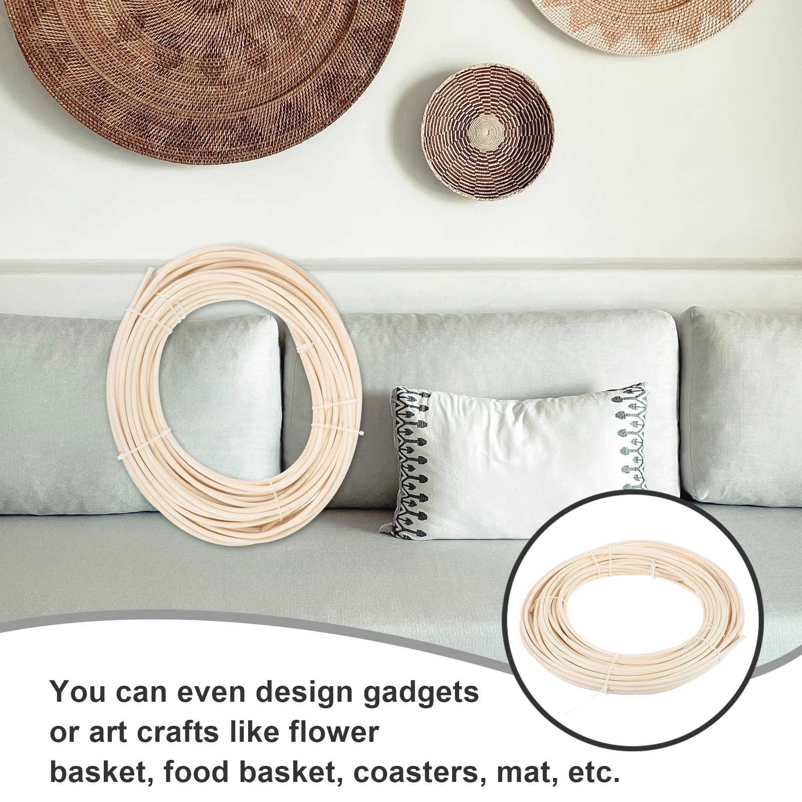 

Rattan Webbing 5mm Round Shape Half C Pound Basket Weaving Supplies Chair Repair DIY Furniture Material Storage Tank Blank Label