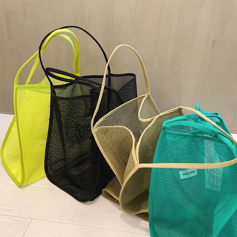 Summer New Mesh Totes Bag Hollow Out Large Capacity Shoulder Bags For Women Travel Beach Bag Student Bookbag Shopping Back