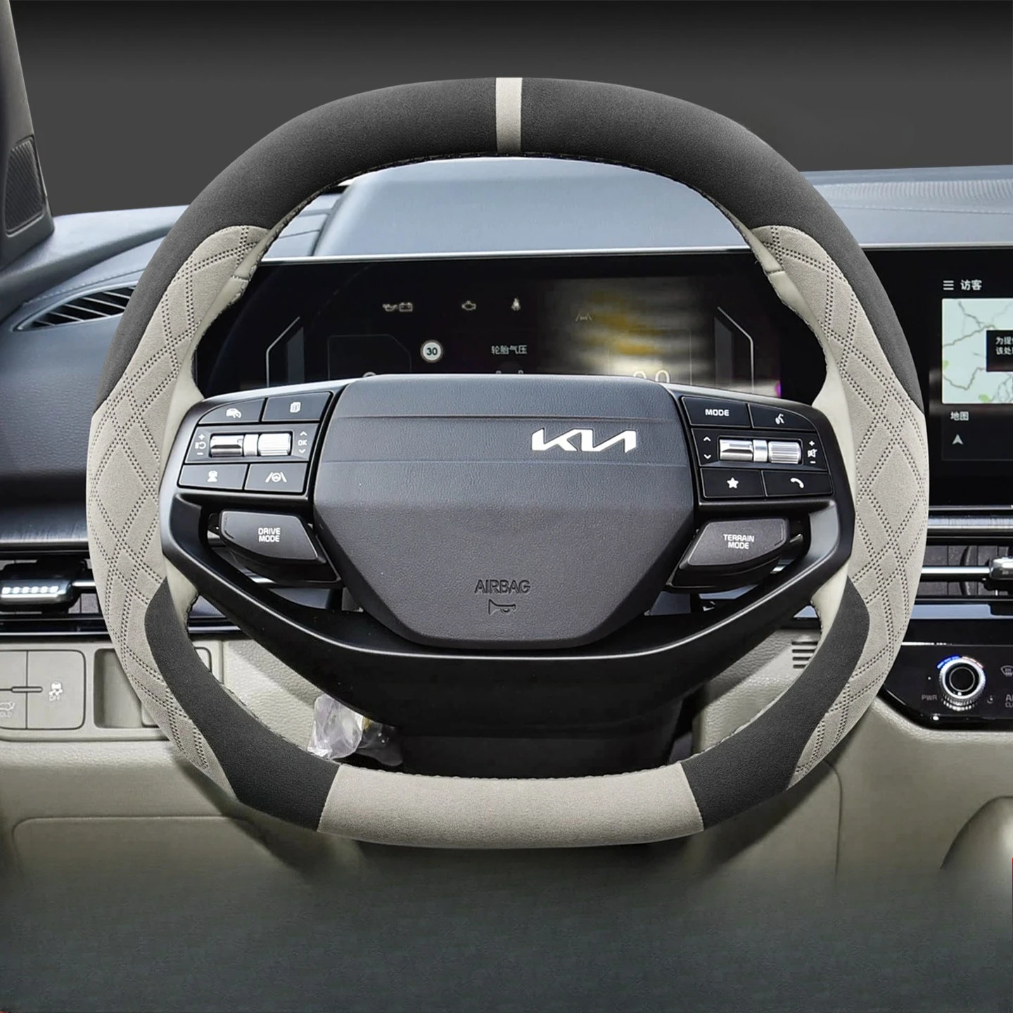 Soft Suede Double D Steering Wheel Cover Two Tone Anti Slip Sweat Absorbent Car Accessories For Kia Sportage EV5 EV6 EV9 2026