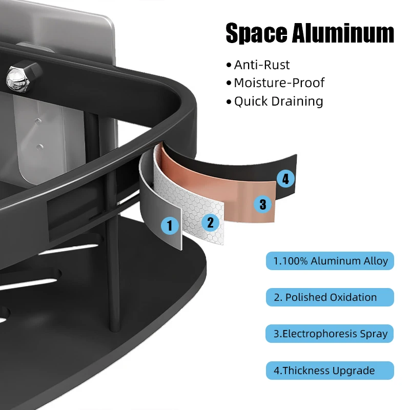 Bathroom Shelf Makeup Storage Organizer Aluminum Alloy Shampoo Rack Shower Shelf Bathroom Accessories No Drill Wall Shelf