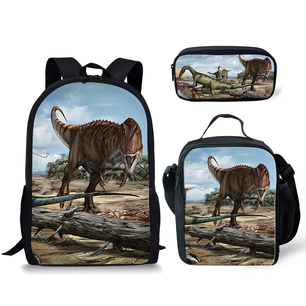 Trendy Novelty Classic Herbivorous Dinosaur 3D Print 3pcs/Set pupil School Bags Laptop Daypack Backpack Lunch bag Pencil Case