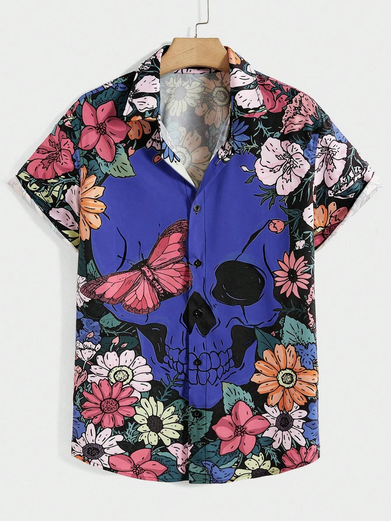 Men Shirt Fashion Skull Pattern 3D Print short Sleeves Shirts Casual Design Short Sleeve Shirts Fashion Button Tops