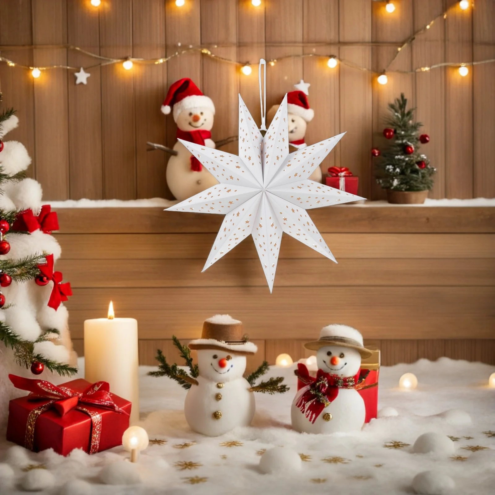 

8 Pcs 9 Pointed Star Lampshade Lantern Hanging Foldable Origami Pendant Holiday Decor Paper Lanterns Ornament