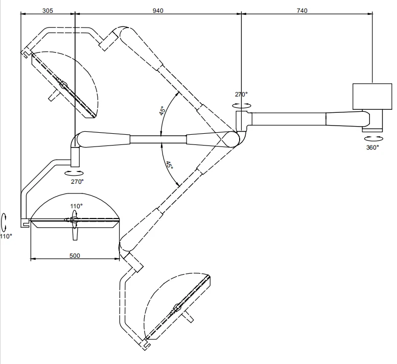 WYZ500 medical equipment operation deep cavity halogen light with multiple installation methods