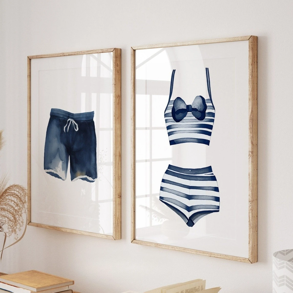 1/2pcs Blue White Swimsuits Canvas Print Poster Modern Minimalism Bikini Art Prints Laundry Room Summer Wall Art Home Decor