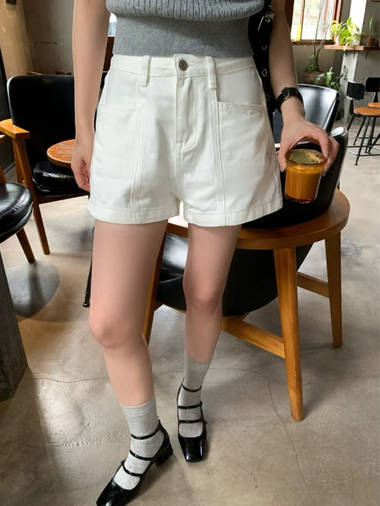 

High Waist Wide Leg Jeans Shorts Women's Summer New Style Korean Lazy Style White Denim Shorts Casual Loose Fit Pants