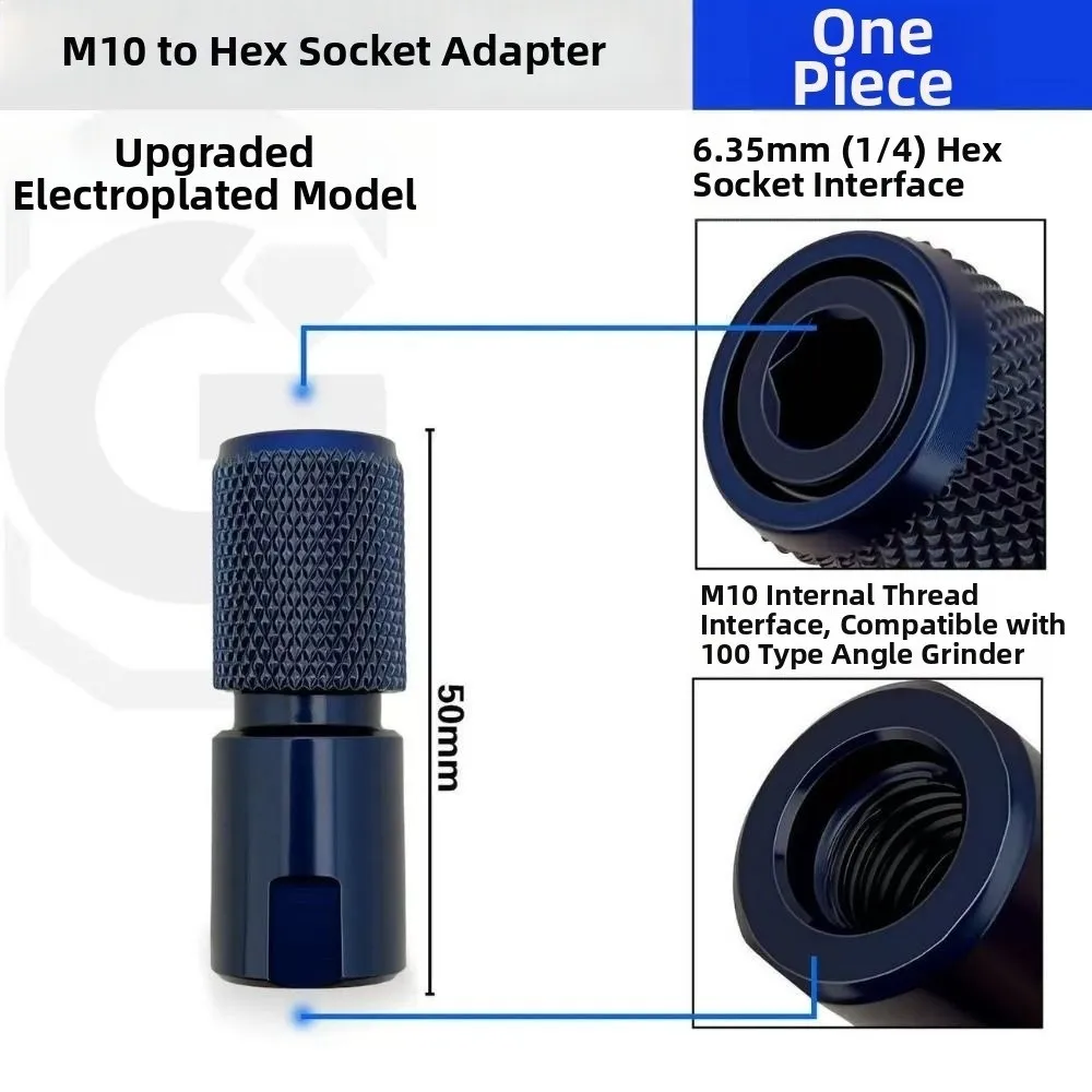 M10 Thread Angle Grinder Adapter Hex Shank Anti-Slip Hex Shank Converter Quick Lock Drill Bit Adapter Angle Grinder Accessory
