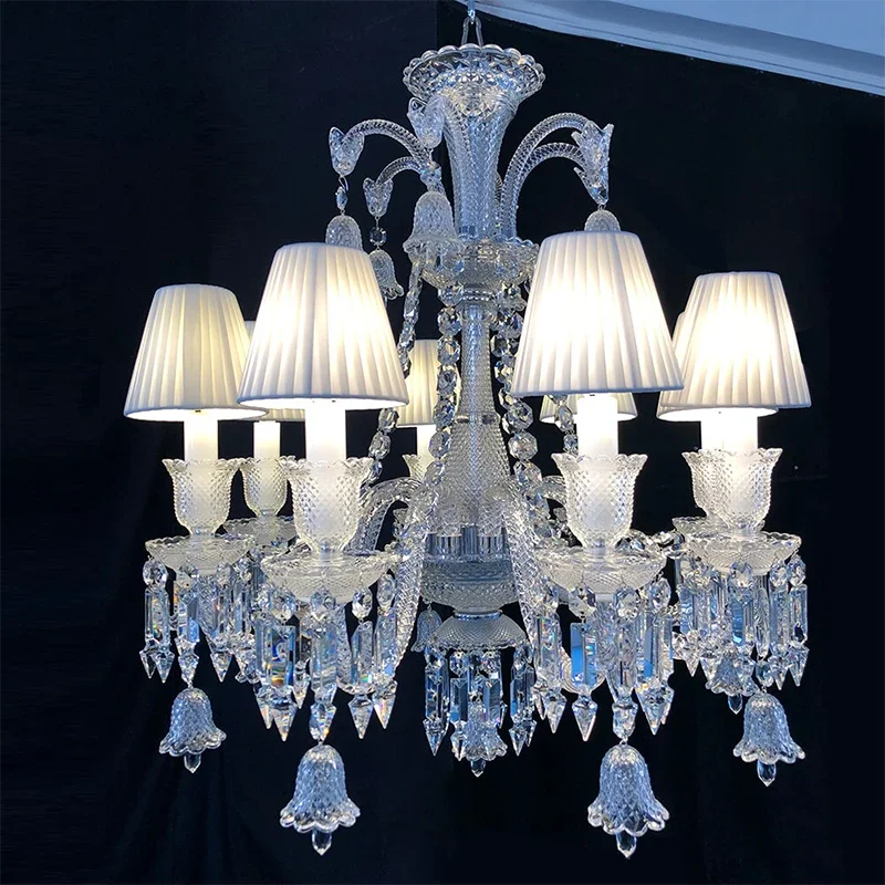 European Designer Luxury Villa Living Room K9 Crystal Chandelier Hotel Lobby Lead Containing Bend Pipe Fabric Pendant Light