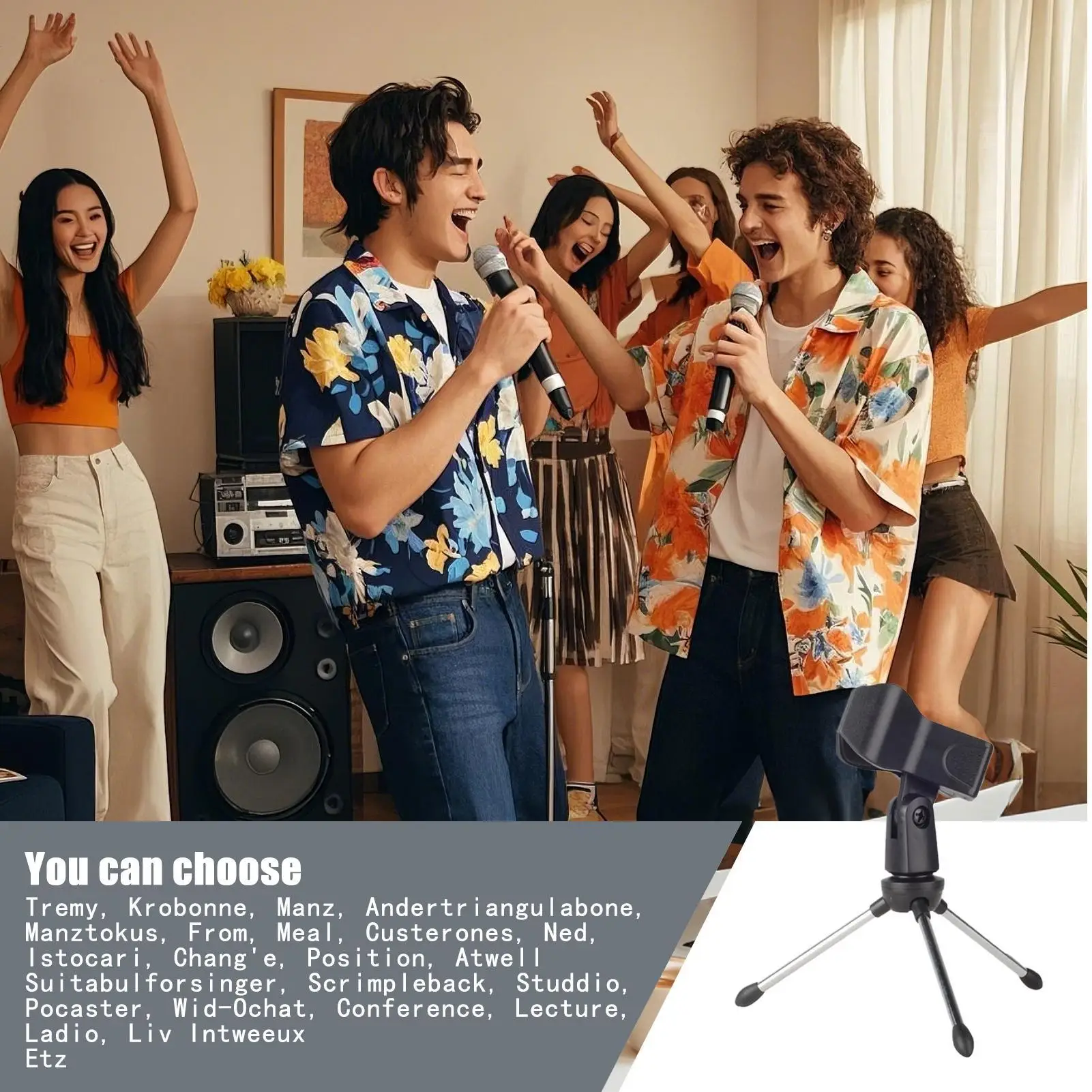 Tabletop Mic Stand Foldable Tripod with Mic Clip Holder Lightweight Desktop Mic Stand with Lock-Tight Knob for Singing
