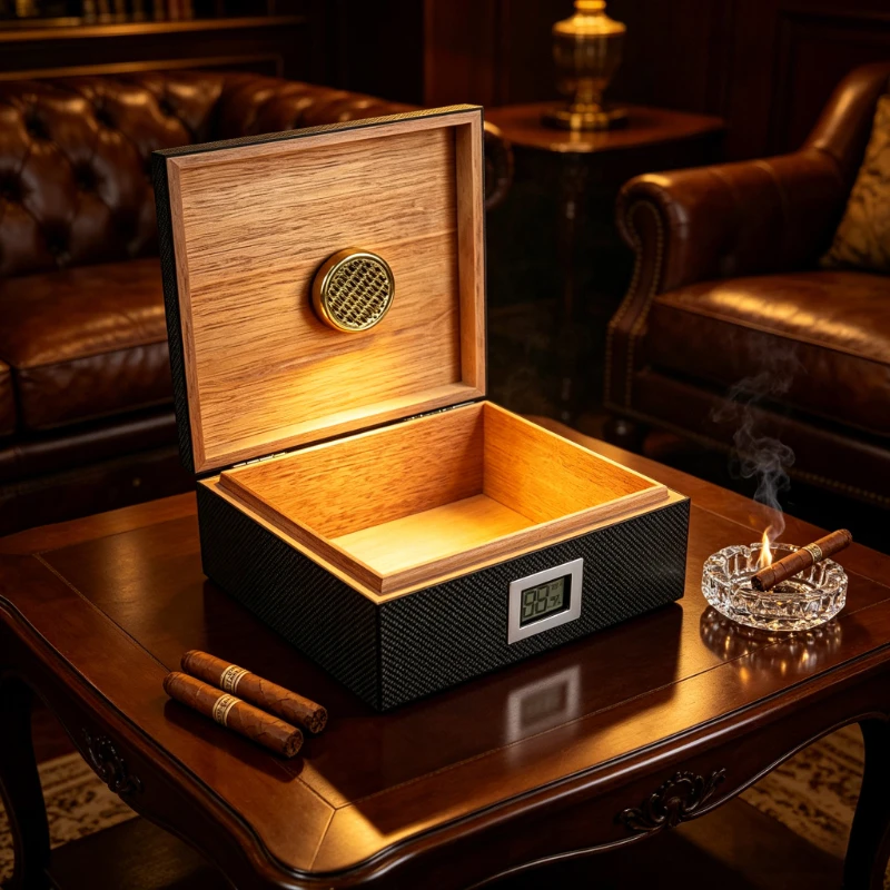 Cigar Humidor Holds 55 Cigars with Humidifie Hygrometer Perfect Match for Cigars Desktop Cigar Storage Box for Collection Gift