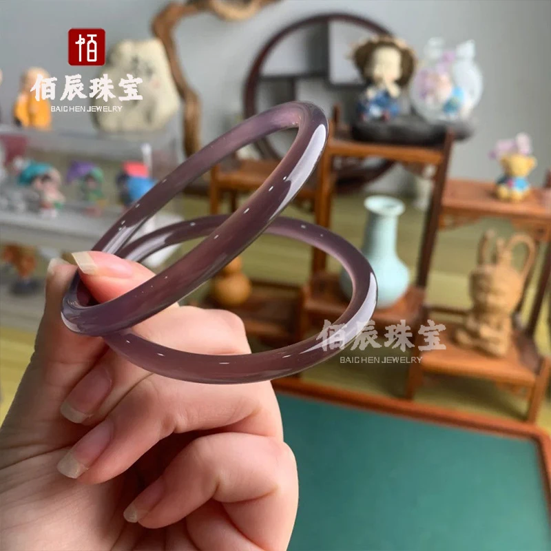 Natural Ice-Grade Imperial Purple Agate Chalcedony Thin Bangle, New Chinese Style Violet Beauty Bangle, Dingdang Jadeite Bracele