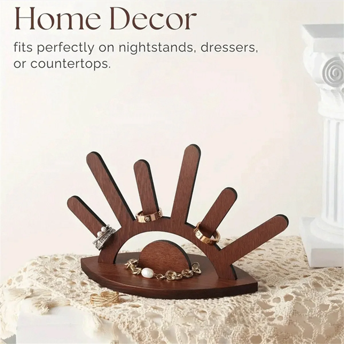 حامل حلقي خشبي على شكل عين الشر من EULM - حامل حلقي خشبي أنيق لعرض المجوهرات، والخطوبة المثالية وهدية عيد الميلاد