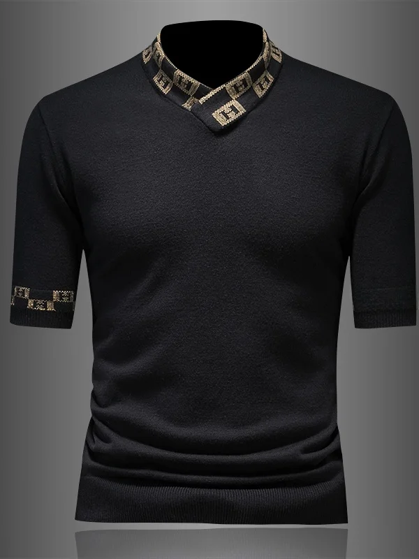 

Мужской модный шерстяной свитер Slim Fit с V-образным вырезом и коротким рукавом, базовый слой, осень-зима, новинка