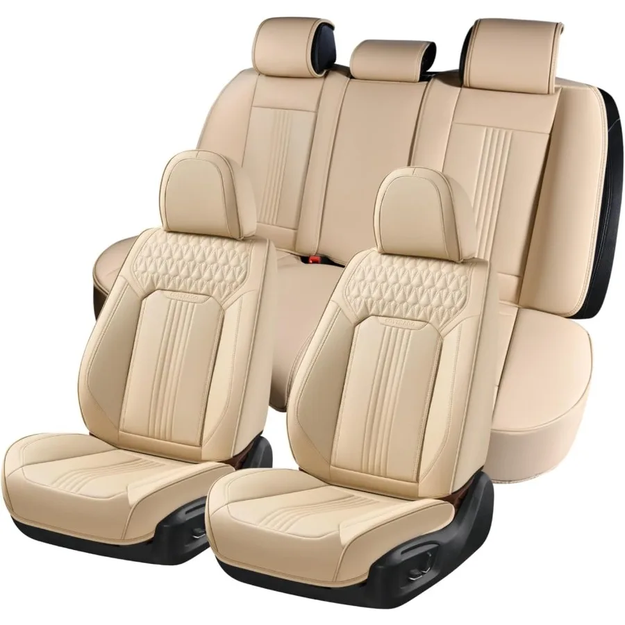 

Seat Covers Car Seat Covers Full Set Beige Seat Cover Front Seats Back Seat Cover Waterproof Car Seat Cushion Leather Car Seat