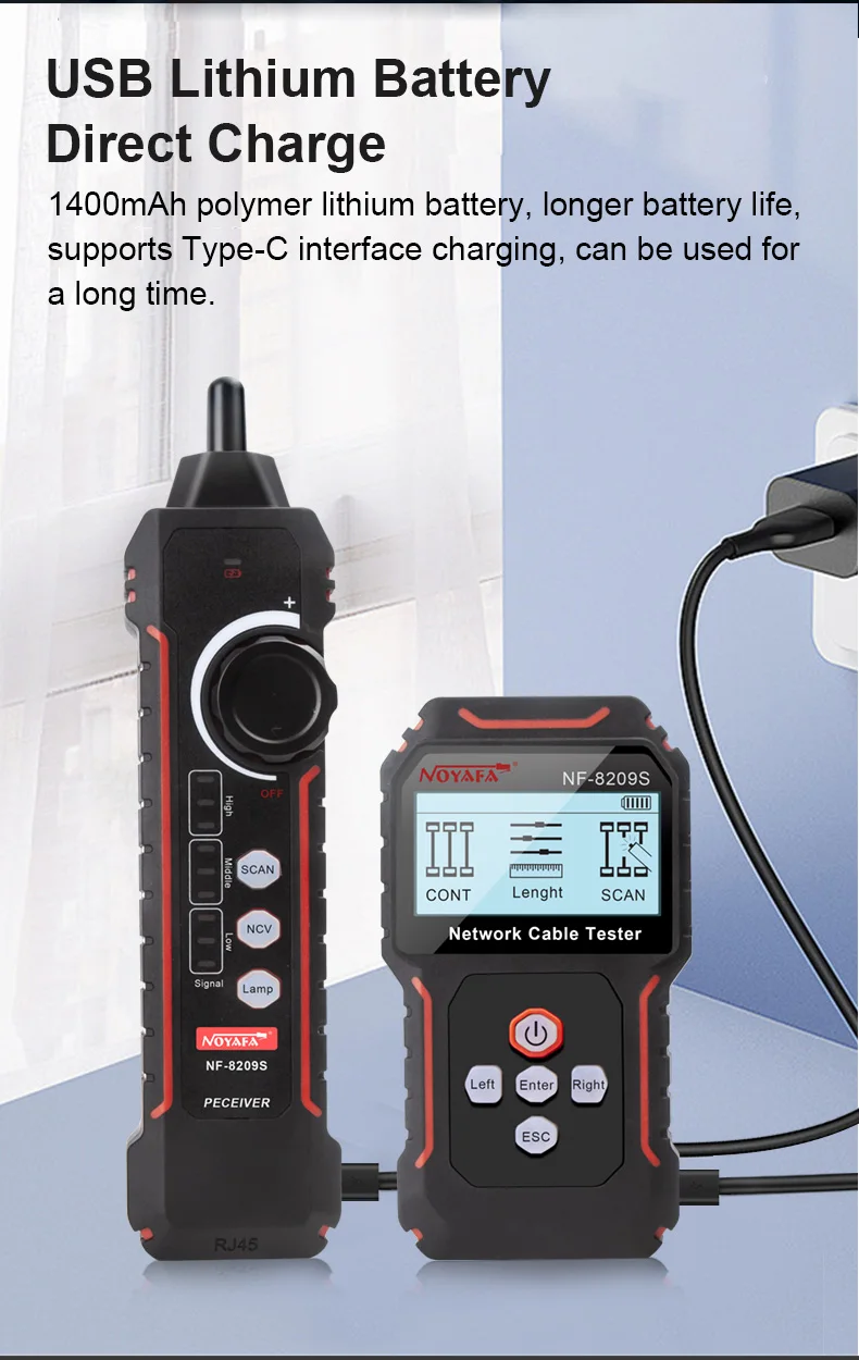 NF-8209S Network Cable Tracker Lan Measure Tester Network Tools LCD Display Measure Length Wire map Tester Cable Tracer