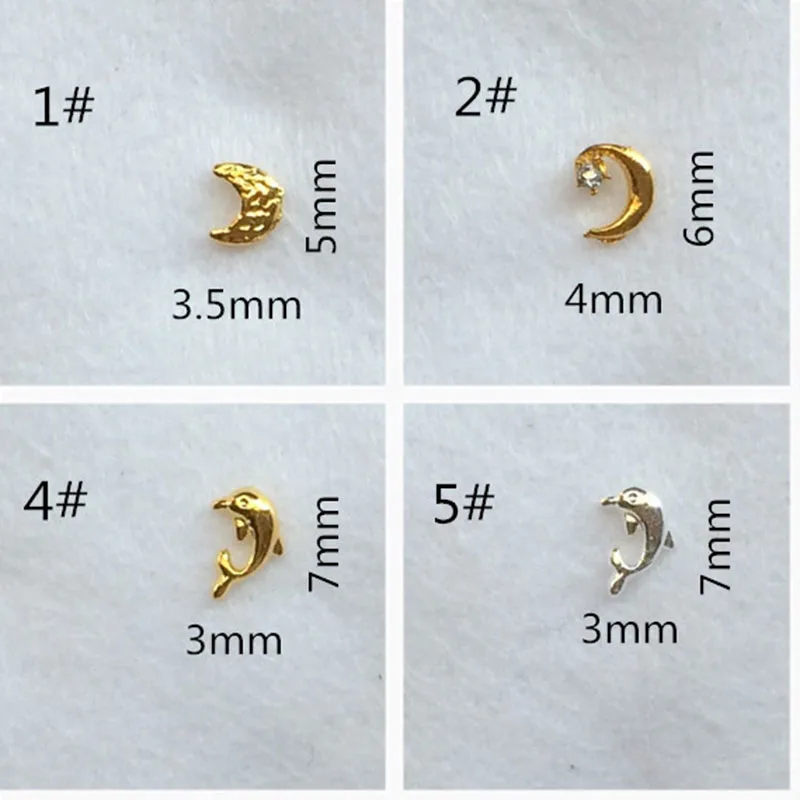 

100Pcs Moon Shape Japanese Style Gold Metal Alloy 3D Nail Art Charms Dolphins DIY Decoration