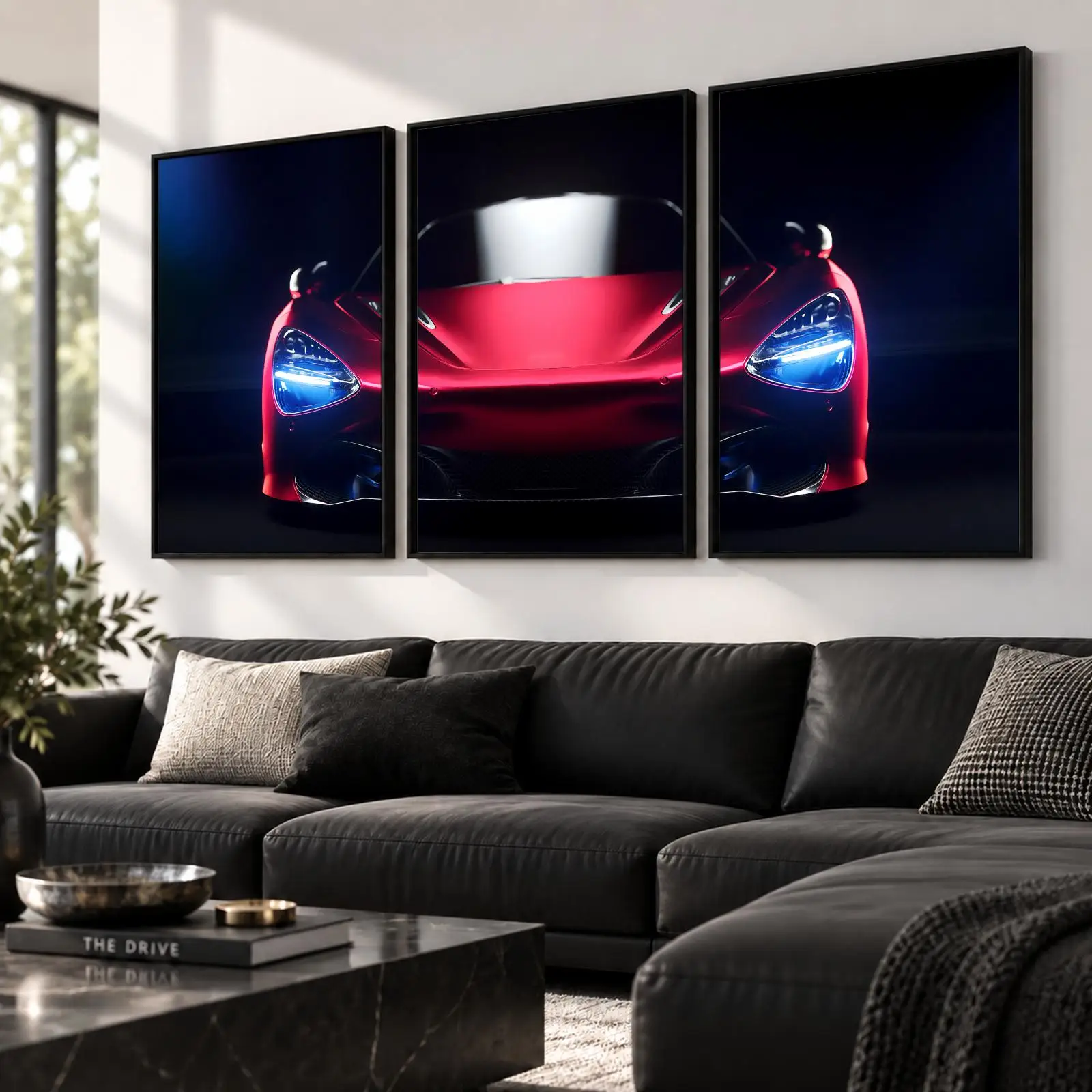 3pc Red Hypercar Front Painting Calligraphy Canvas Poster Set Wall Art Prints for Bedroom Living Room Home Decor Gift