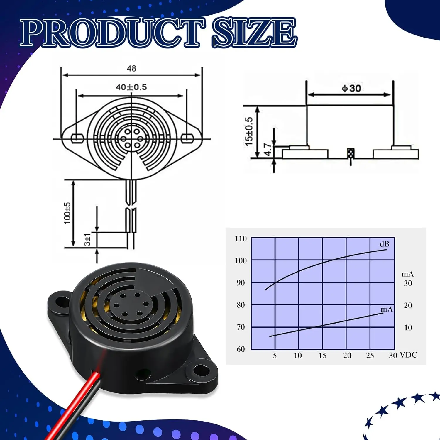 6 Pcs DC 3-24V 95 dB Electronic Buzzer Active Piezo Buzzer Alarm Sounder Continuous Sound Beep, Black