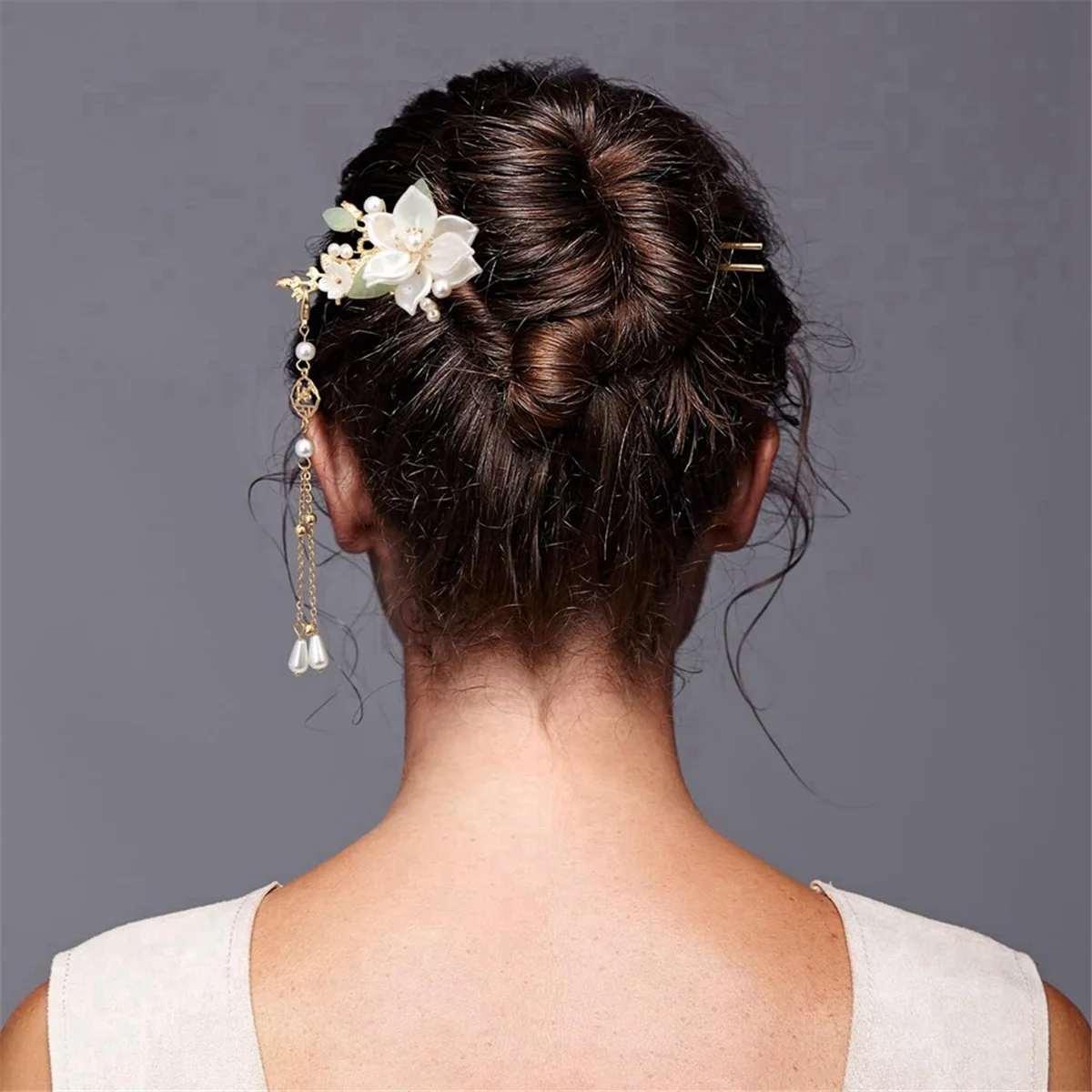 Forcina per nappe con fiori di camelia da 5 pezzi, fermagli per capelli con perle, copricapo, capelli da sposa retrò cinese Hanfu