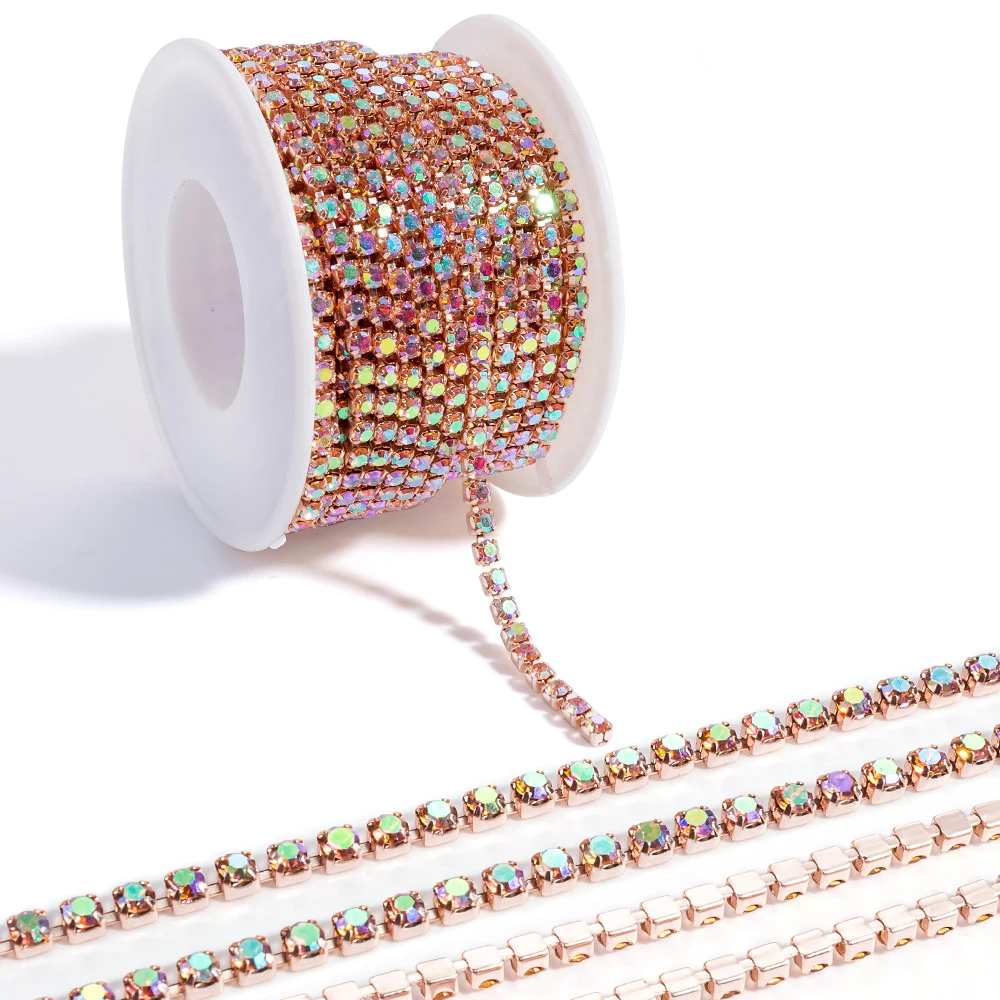 10yard/Roll 2/3MM Steentjes Trim Klauw Kristal AB Glitter Ketting Strass Glas Genaaid Strass Versieringen kleding Decoraties