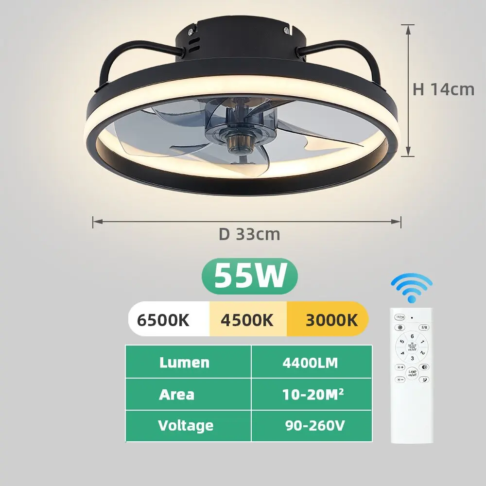 LED Ceiling Fan Light DC Motor With Light Power 55W Bedroom Decoration Ventilation Fan 90V~265V Invisible Blade Mute image 3