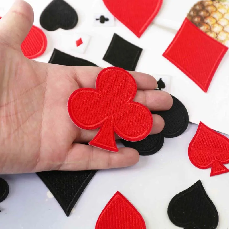 20 Stück Lot schwarz rot Patches für Jacken Poker Eisen auf Kleidung bestickt kleine Diy Stoffe Aufkleber Pack Nähen Bulk Thermal – Detail 5