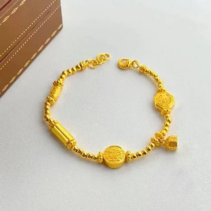 

Ancient method AU750 engraved five-way God of Wealth beads 18K bracelet small fish bracelet for girlfriend jewelry