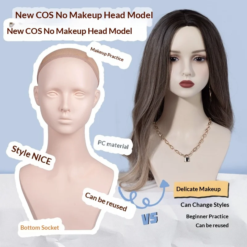 Cos Makeup Practice Mannequin Bust Head, Reusable Dummy Model For Wigs Hats Jewelry Display Cosplay Prop