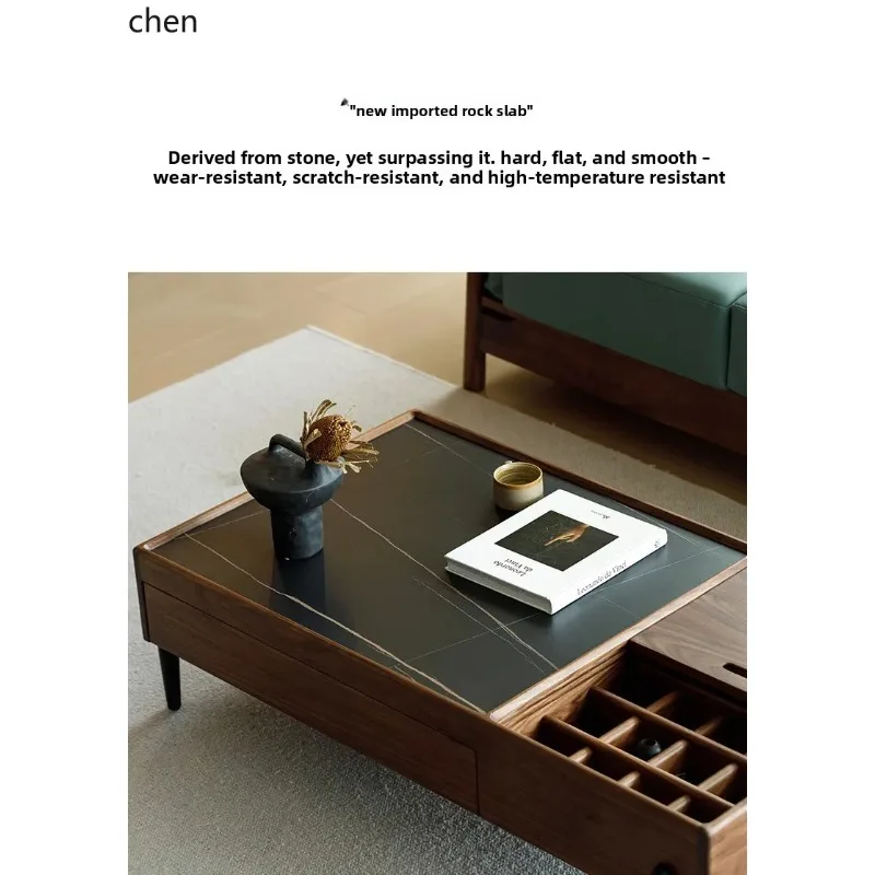 B6 GU-1 Black Walnut Coffee Table TV Cabinet Simple Living Room Solid Wood Rock Slab Side Table