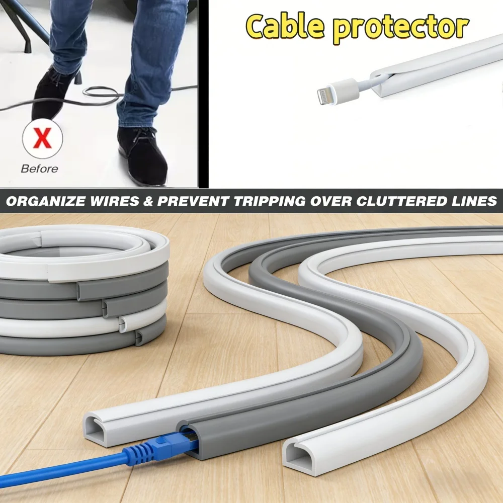 1 roll 118.11in self-adhesive cable tray with flexible rubber wire protection,floor wire cover,suitable for desktop,wall