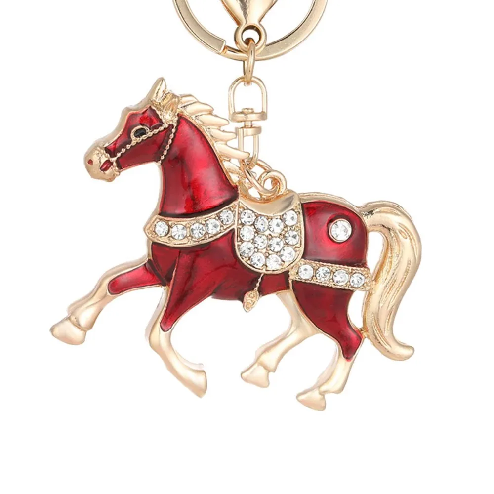 2026 New Horse Keychain Crystal Metal Pony Handbag Pendant Fashion Key Ring New Year Souvenir Gift