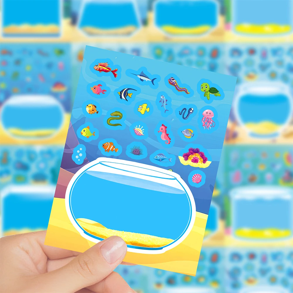 

8/16Sheets Cute Creative Fish Tank Cartoon Puzzle Stickers Children Assemble Jigsaw Educational Decals for Kids Party Gift