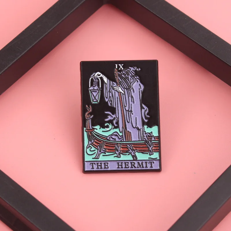 Hermetic Lantern Pin - Violet Robed Sage Navigates Stygian Waters with IX Sigil [Tarot Arcanum Jewelry]