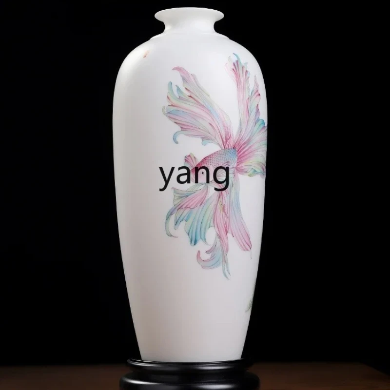 

yjq Fish Music Picture White Jade Vase Living Room Curio Shelves Wine Cabinet Decoration