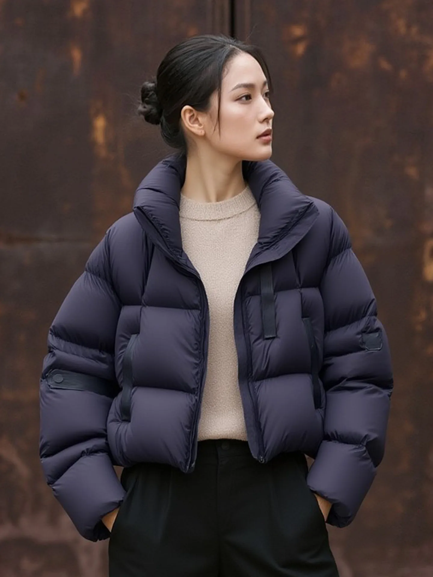 

Sli ort Bla Женское пуховое пальто Jaet Korean Sle Warm Thi Bread Coat с высокой талией и застежкой-молнией Белый Du down Filling