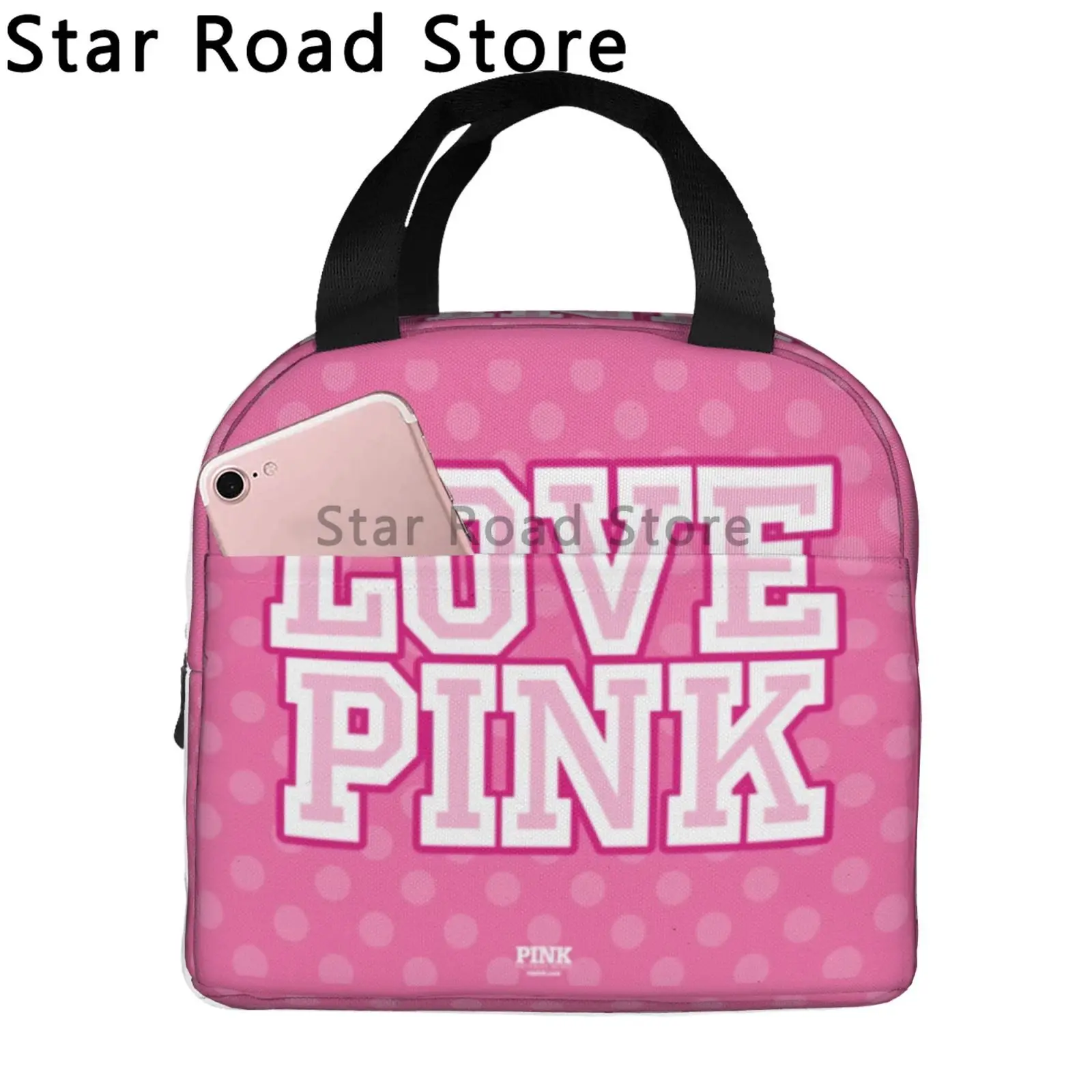 Love Pink Gradient Pink Lunch Bags for Women Portable Thermal Insulated Lunch Box Container Cooler Bag Tote Bento Pouch for Work