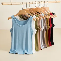 Solid color summer women's tank tops Rib cotton Soft bottoming Tshirts Sleeveless streetwear tee tops all matching