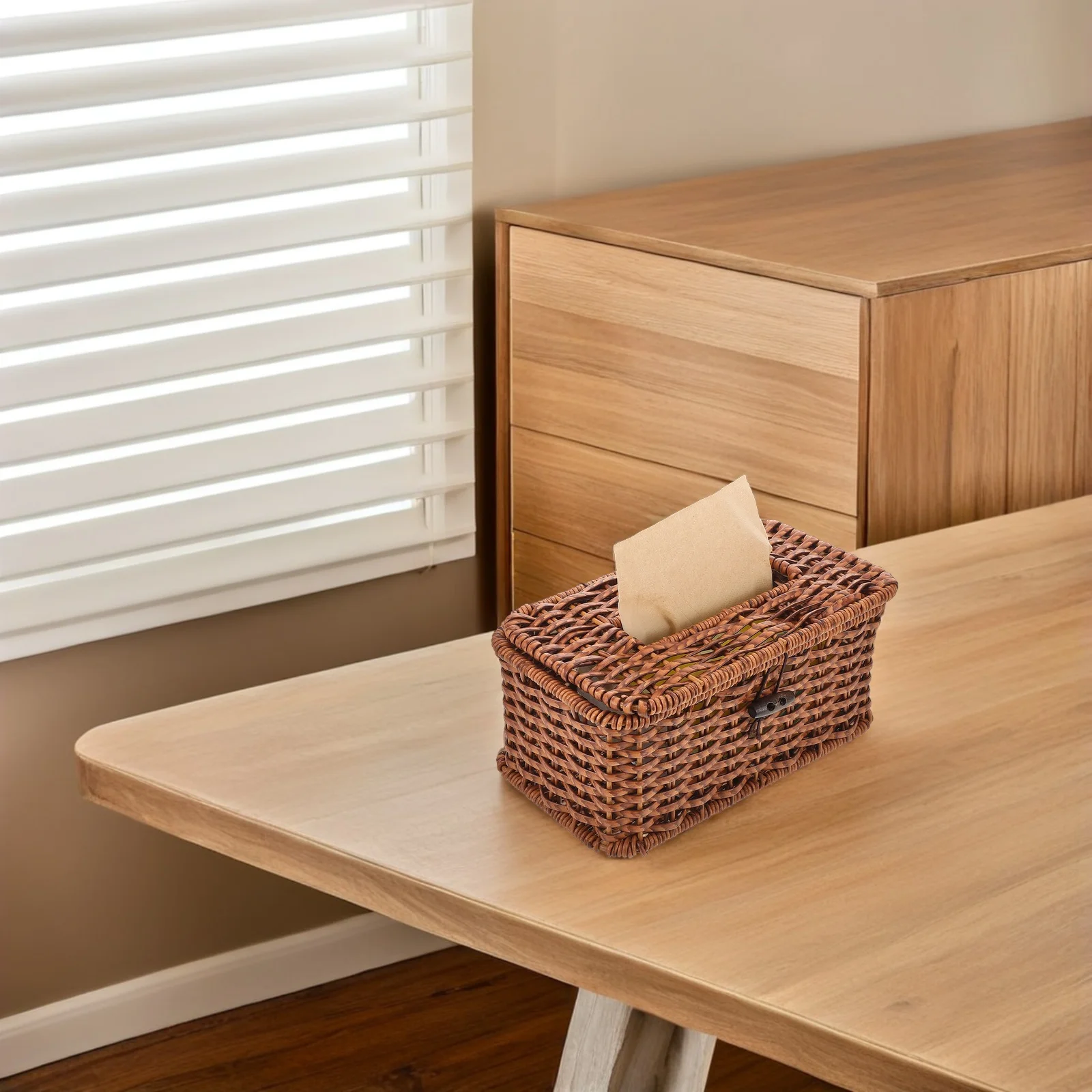 

Hand Woven Tissue Box Cover Large Rectangular Faux Rattan Tissue Holder Napkin Dispenser for Living Room Bedroom Bathroom