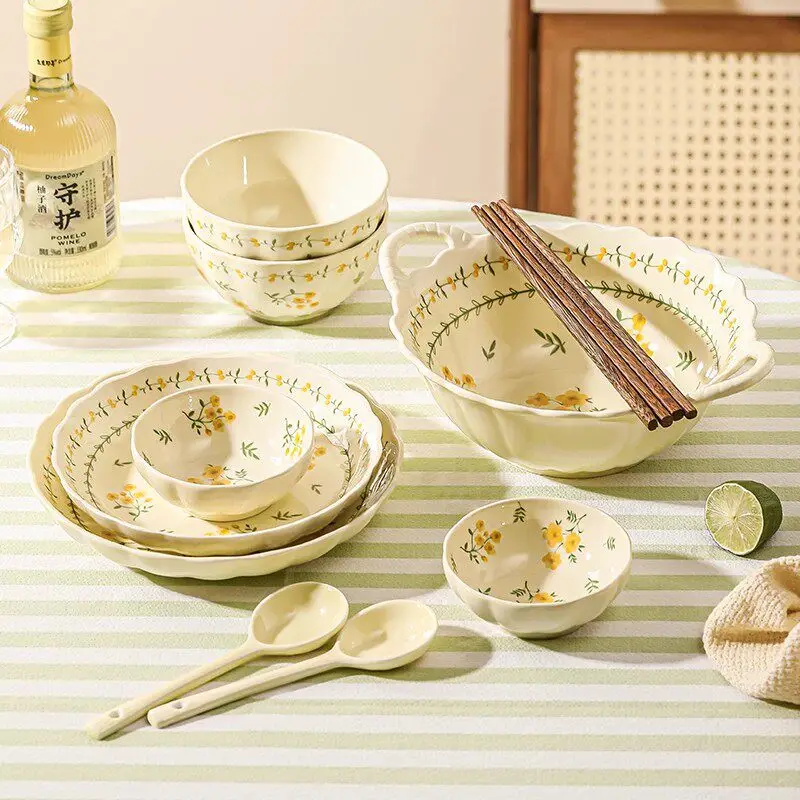 Juego de Platos de Estilo Nórdico, Vajilla Moderna Italiana de Diseño para Chicas, Juego de Vajilla de Cerámica de Lujo
